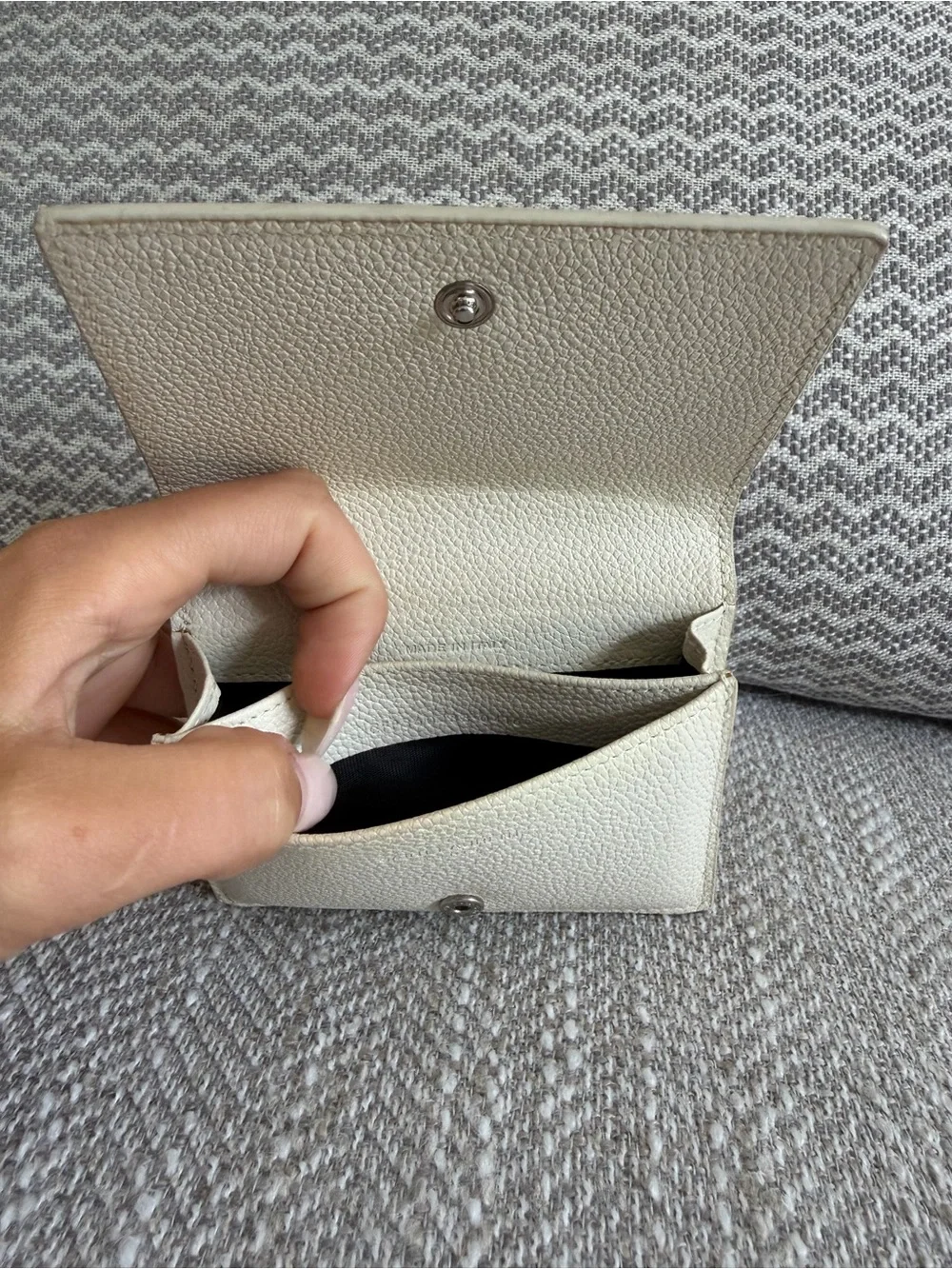 Saint Laurent Paris Off White Grain Leather Compact Snap Wallet